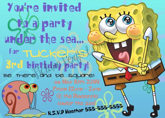 Custom printable Spongebob Invitation 4x6 by pictureperfectinvite