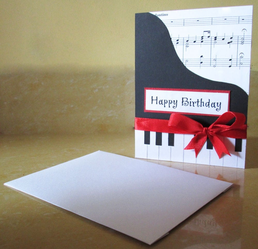 Piano Happy Birthday Card Music themed by DreamsByTheRiver on Etsy