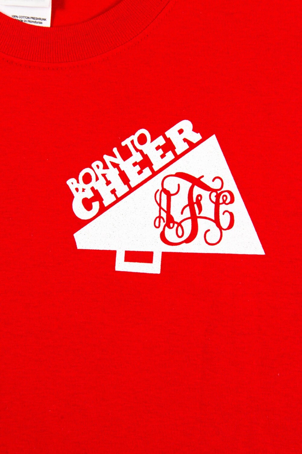Born To Cheer Tshirt with Megaphone Monogram