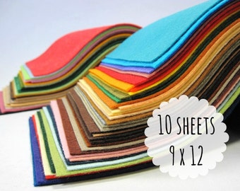 Wool Blend Felt Sheets, 9 x 12 inches - Felt Fabric - You Choose 10 Colors - Felt Crafts - Craft Supply