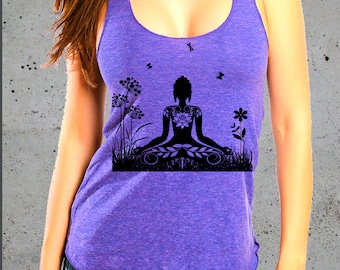 Yoga Clothes,Yoga Tank Top,Peace.Relax.Meditating Yoga Women.Eco Friendly.Yoga Clothes.American Apparel Tshirt ( Multiple Colors Available)