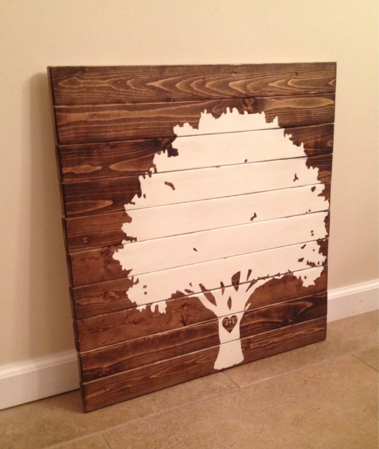 Large Tree With Initials Wood Wall Art by MittenMadeDesigns