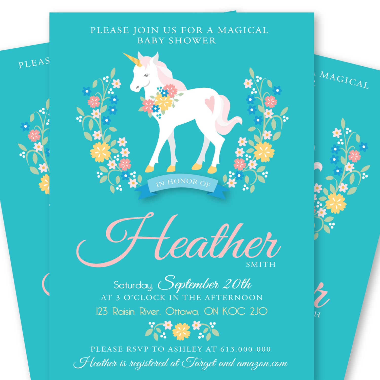 Unicorn Baby Shower Invitation Printable Customized DIY