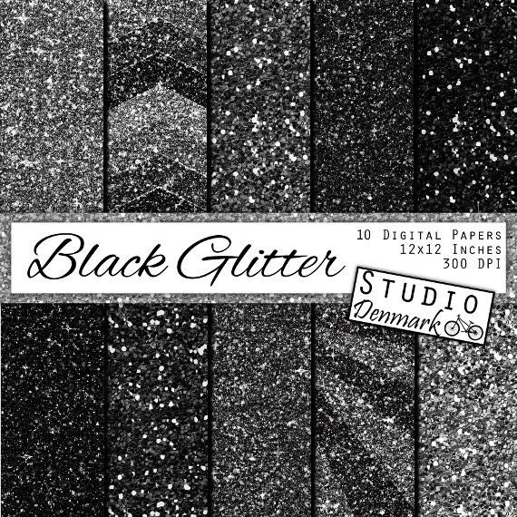 Black Glitter Digital Paper Black Sparkle Chunky Glitter