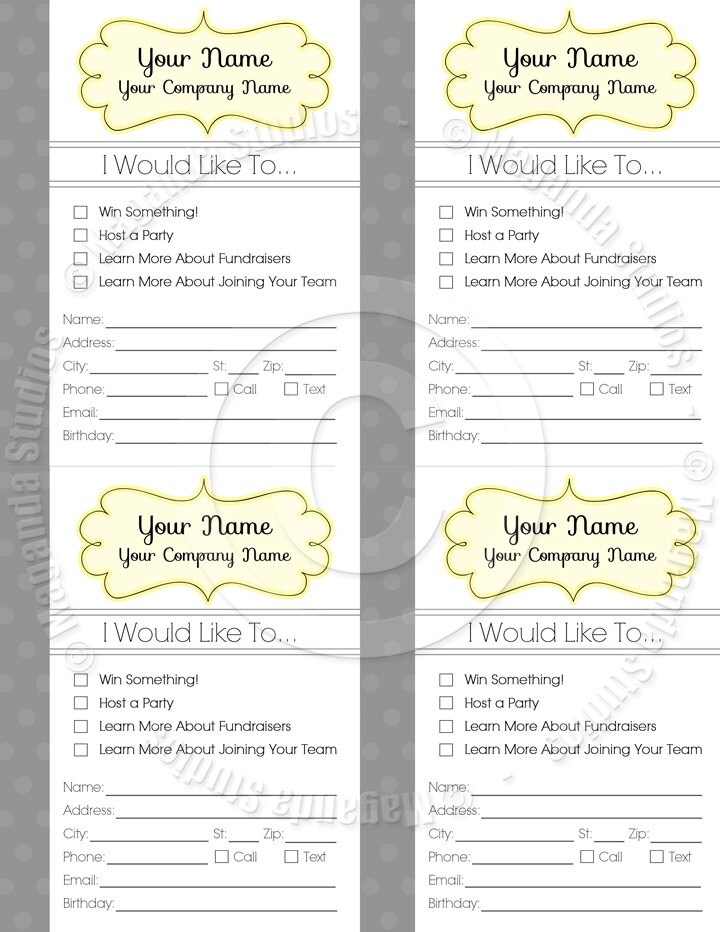 Door Prize Pad or Door Prize Entry Form Personalized Digital