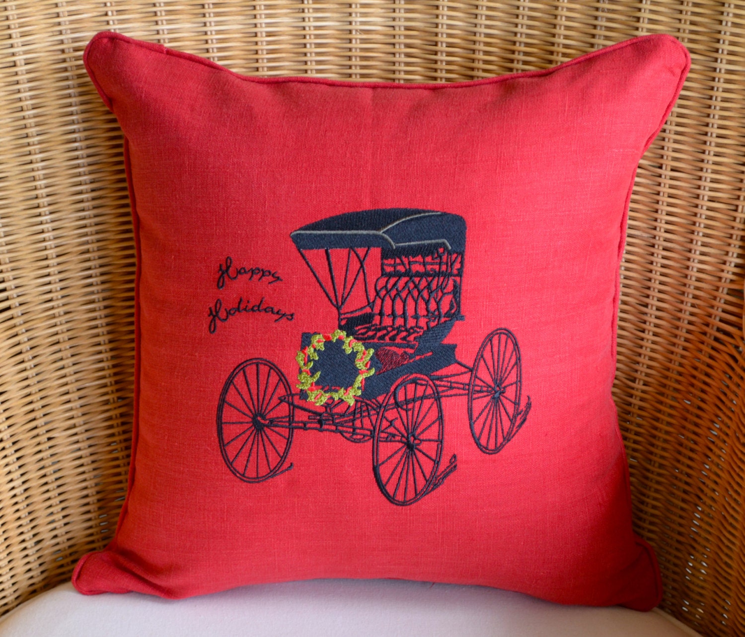 Happy Holidays Carriage Pillow by StylishLiving1 on Etsy