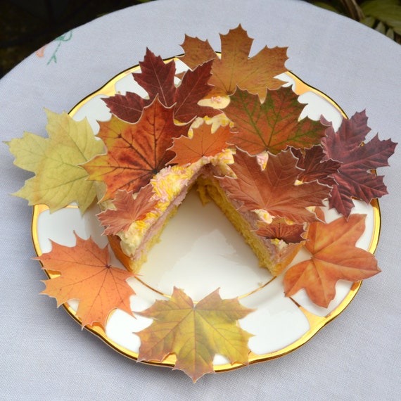 Edible Maple Leaves Autumn Fall x 14 Rustic Orange Wedding