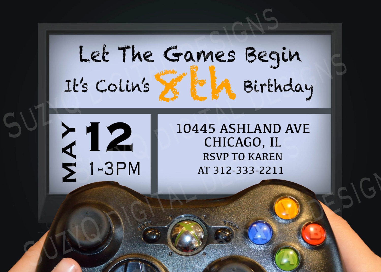 A Video Game Birthday Party Invitation Xbox by SuzyQDigitalDesigns
