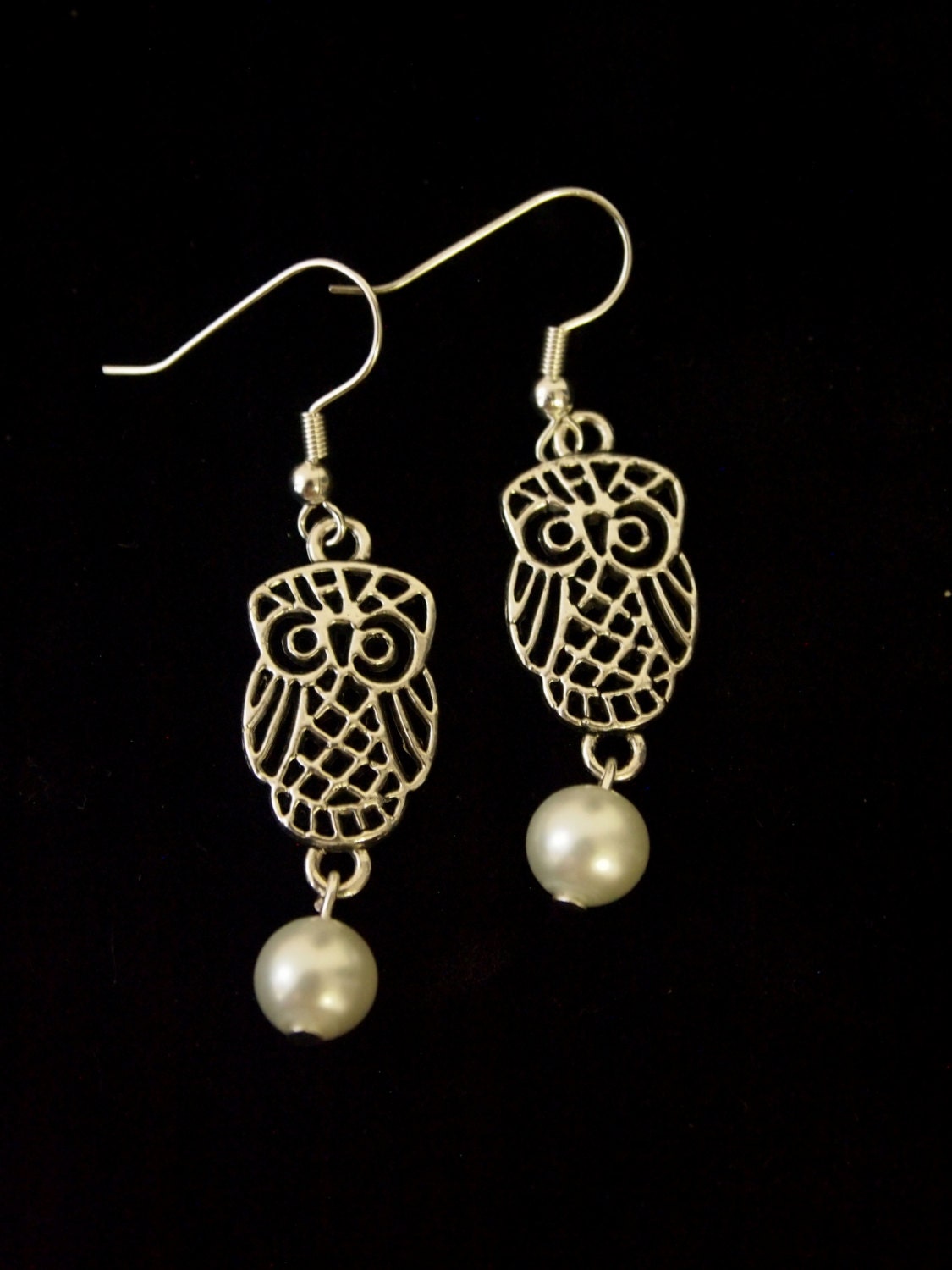 Pearl Owl Earrings by SilverSwallowJewelry on Etsy