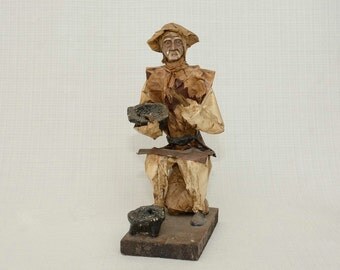 Vintage EB M.R. Mexican Paper Mache Folk Art Figure Man with Bowls.