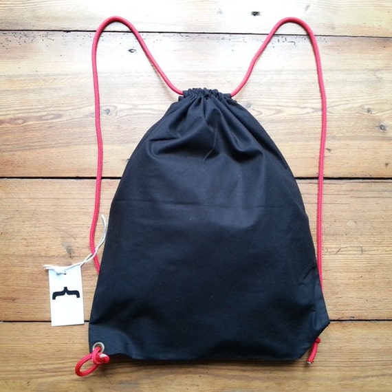 cotton gym sack bag modern backpack black  red with nautical rope for ...