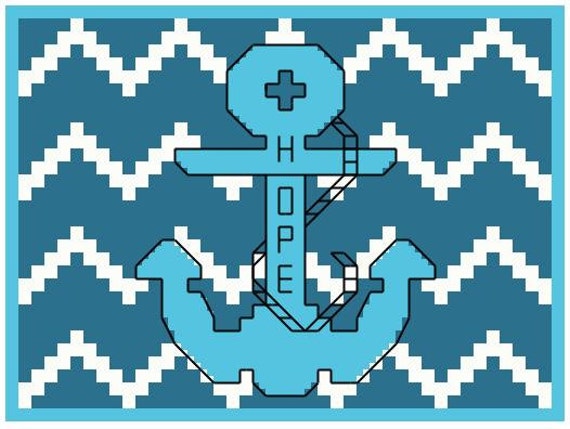 Hope Anchor Chevron Background Cross-Stitch Pattern