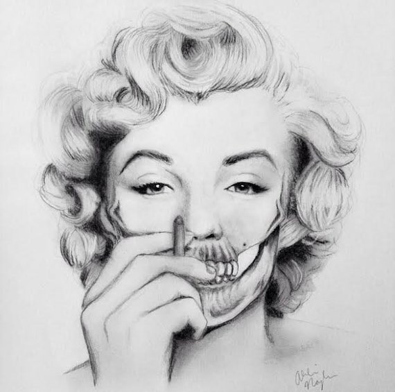 Original Marilyn Monroe skull drawing 10x8