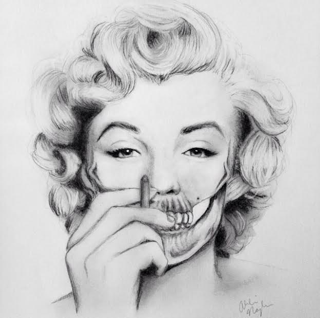 Original Marilyn Monroe skull drawing 10x8