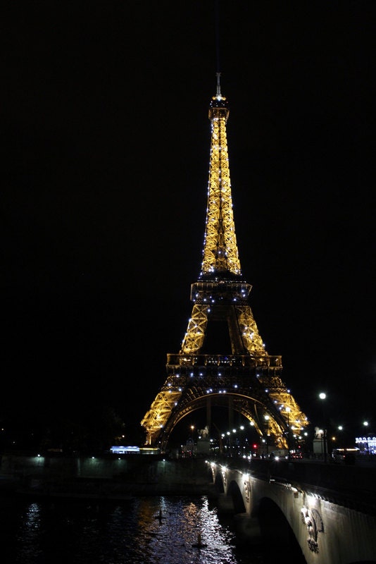 Eiffel Tower Photograph Light Show at Night in Paris France
