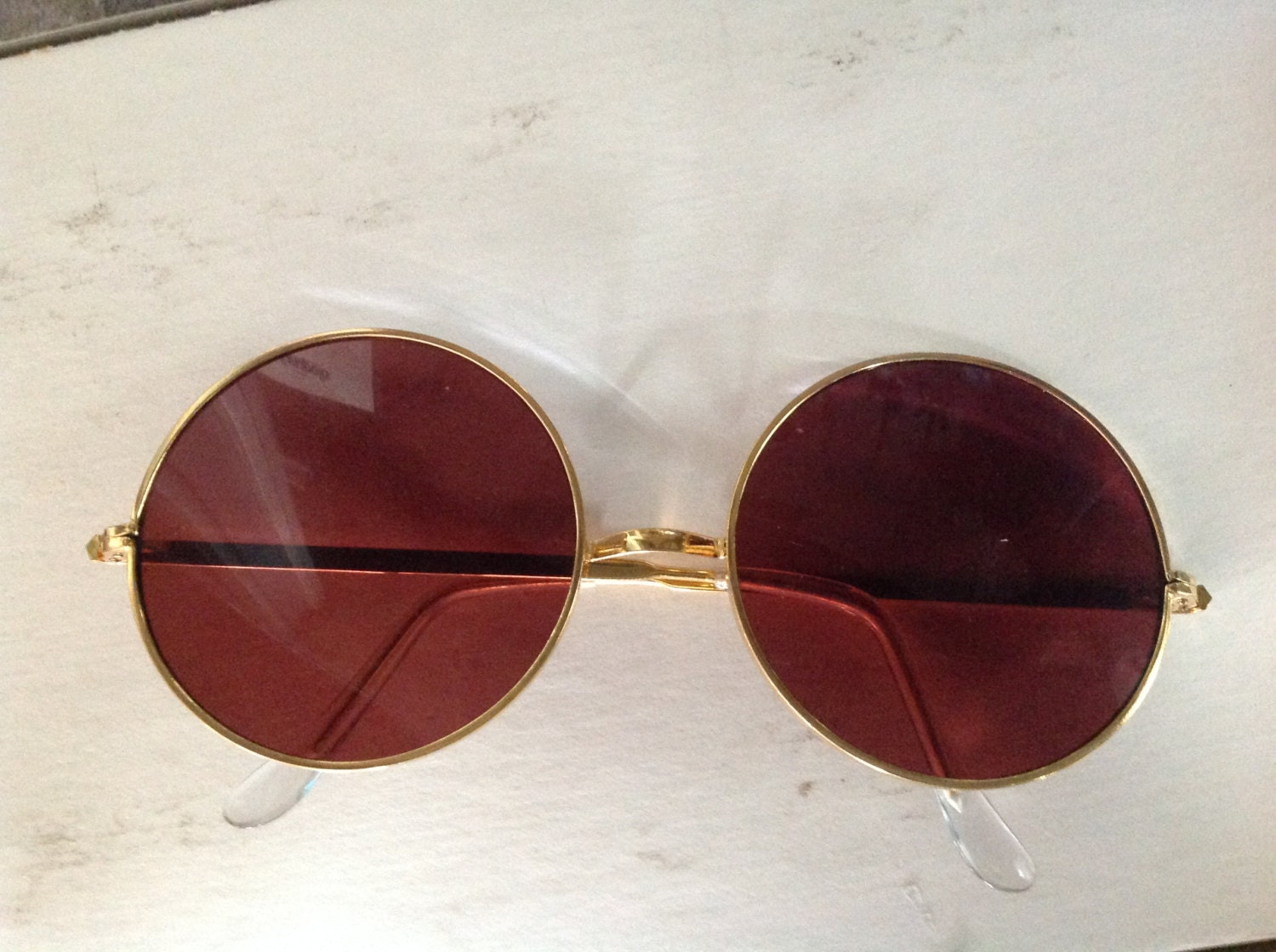 True Vintage MOD Hippie Sunglasses Gold Metal Frame Amethyst