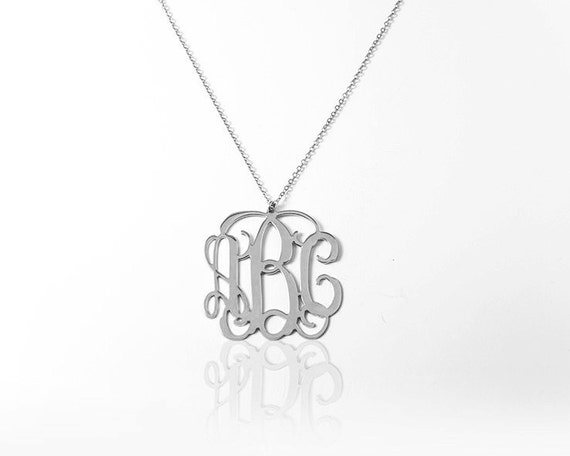 Silver Monogram Necklace - 1 inch Personalized Monogram - 925 Sterling Silver