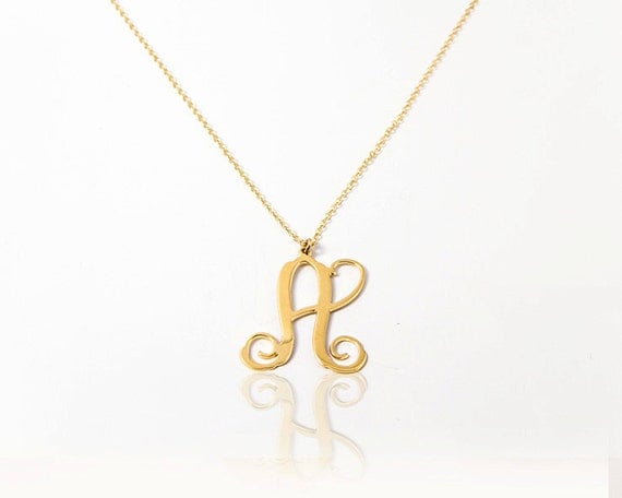 Kids Initial gold pendant Necklace 0.8 by MonogramNecklaceVip