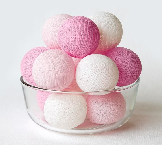 20 Sweet Pink Tone Cotton Ball Lights for Bedroom Nursery