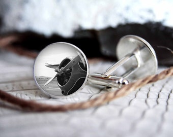 Airplane propeller photo custom personalized cufflinks, cool gifts for men, wedding silver plated or black cuff link gift for men