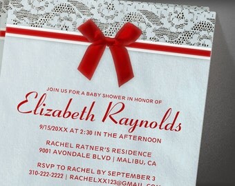 blue country lace baby shower invites