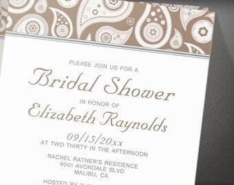 Brown Paisley Bridal Shower invites