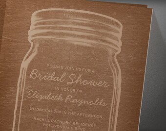 Brown Vintage Mason Jar Bridal Shower invites