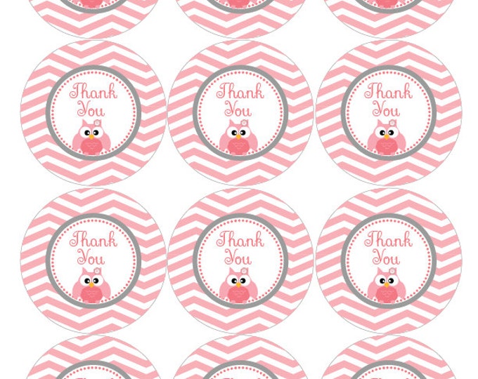 Thank You Favor Tags Owl Pink & grey. Chevron. Printable Favor Tags Baby Shower Birthday diy Thank You Tags INSTANT DOWNLOAD