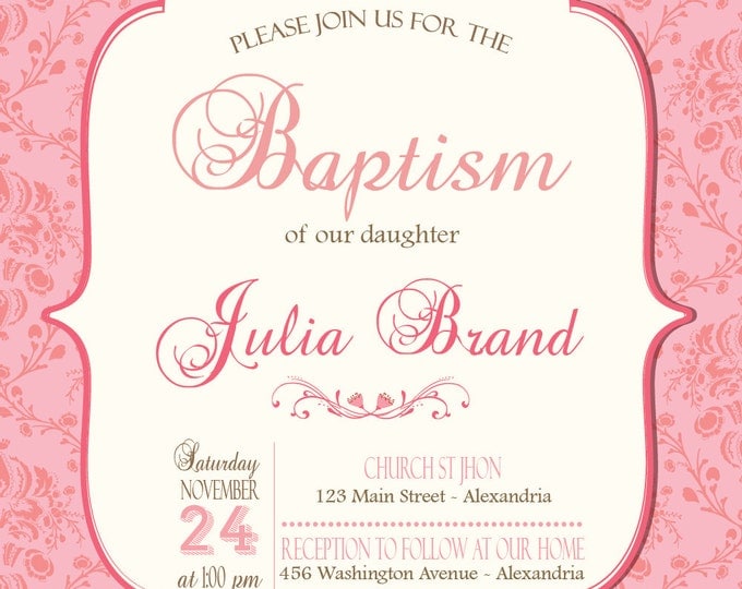 Baptism Invitation. Grey & blue for boys, pink tones for girls. Printable.