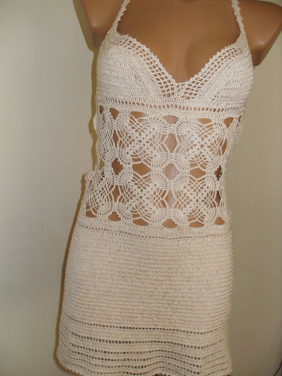 Sexy crochet dress with lace in front size 36