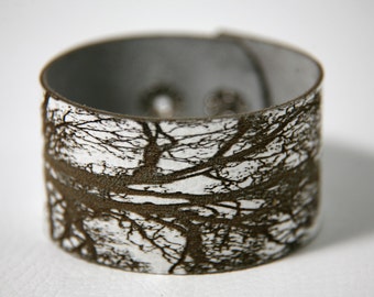 Laser cut leather bracelet cuff with oak tree print