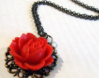 Popular items for red rose necklace on Etsy