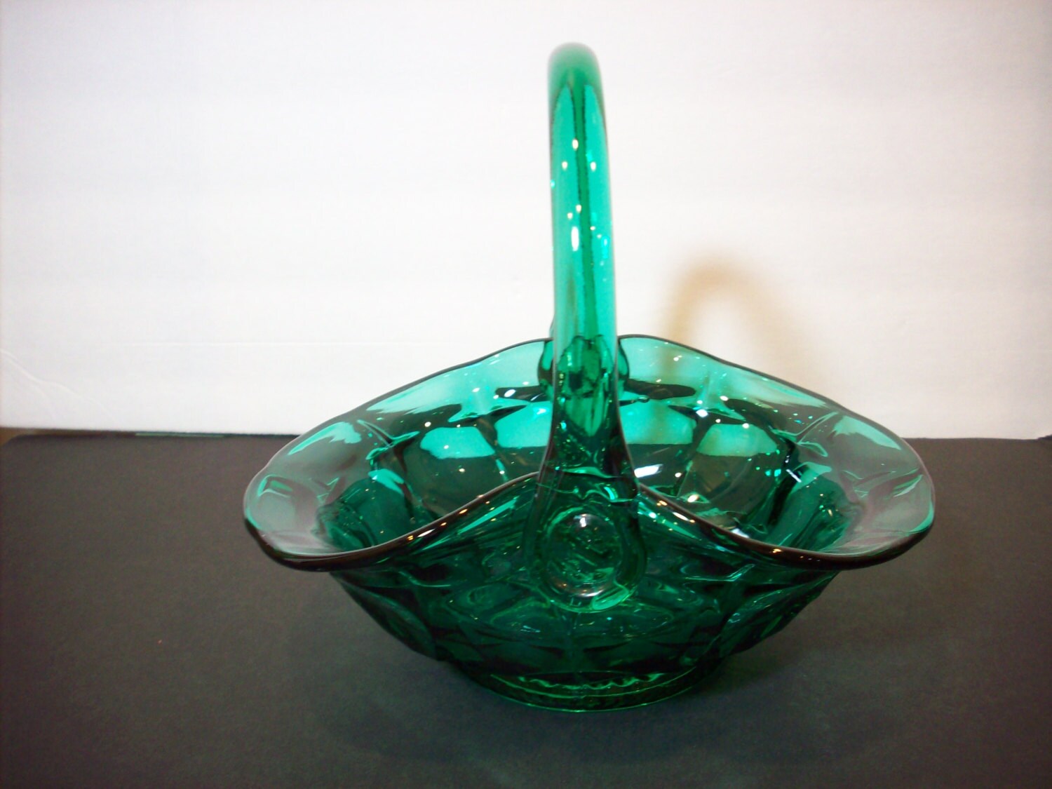 Vintage Tiara Glass Basket Emerald Green Indiana Glass