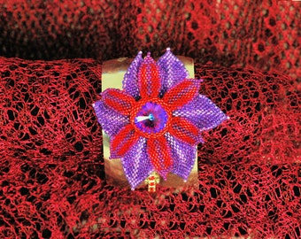Beaded Purple Flower Cuff Bracelet