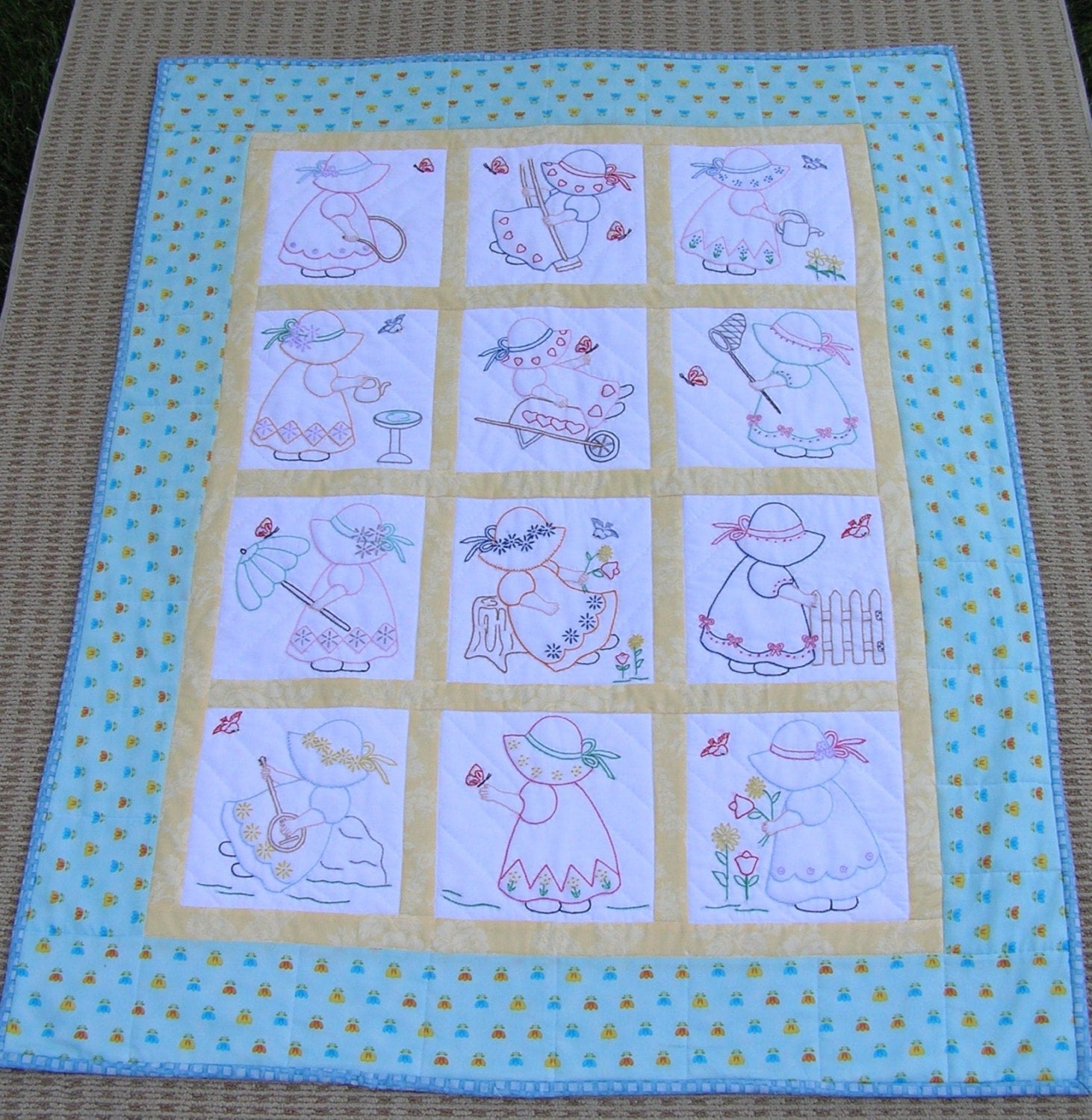Hand Embroidered Baby Girl Quilt by QuiltThingsByEileen on Etsy