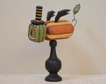 Jack-o-Bat Primitive Folk Art Halloween Carving