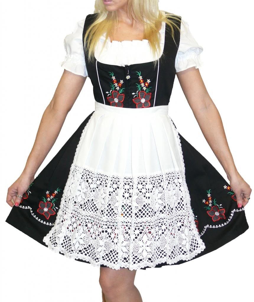 3-Piece Short Black German Dirndl Dress 8 10 12 14 16 18 20