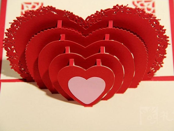 100*150mm paper craft 3D heart birthday card for lovers, novelty item ...