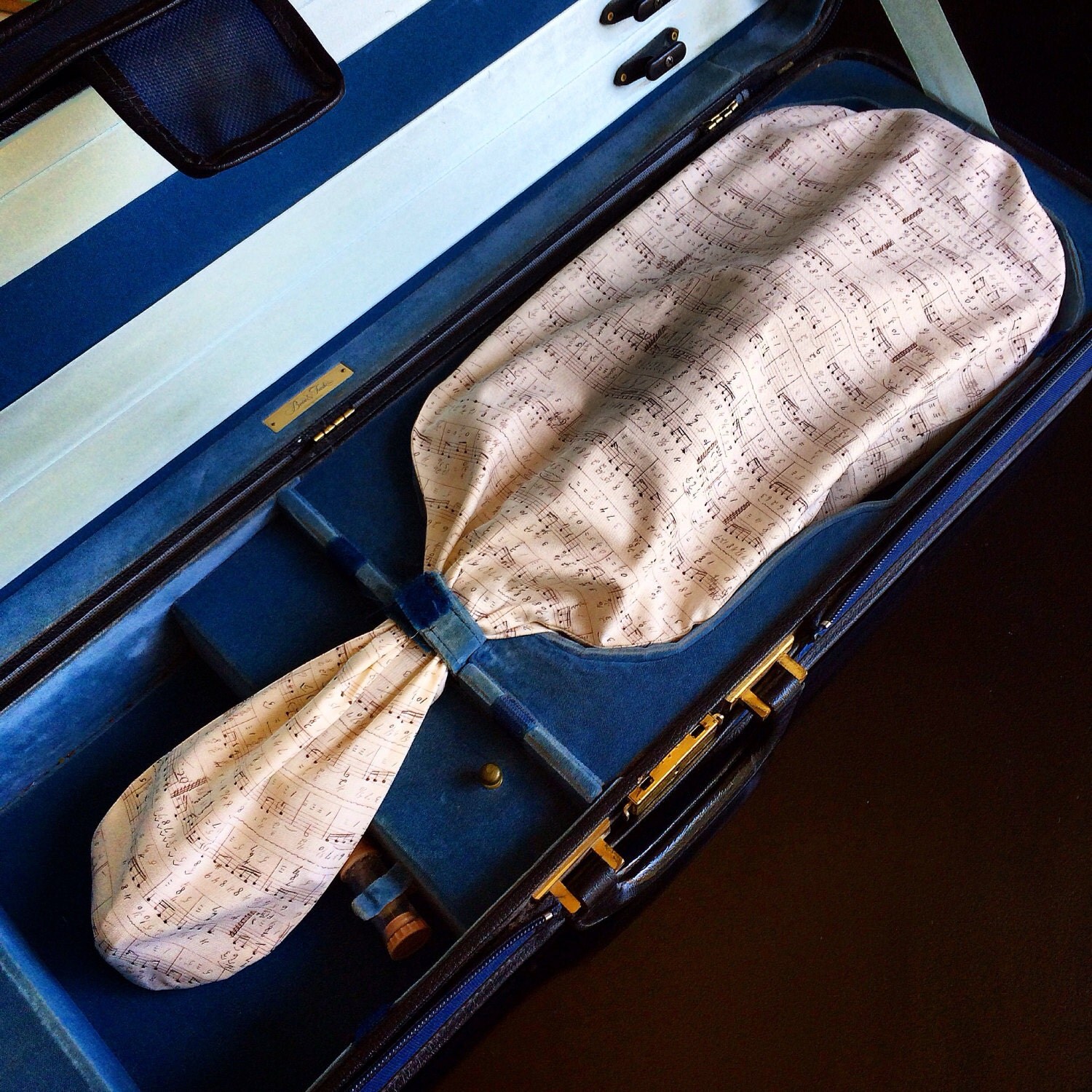 Cream Violin Bag Music Manuscript Print by EveningPhoenixDesign