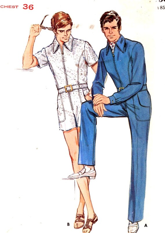 Mens 70s jumpsuit vintage sewing pattern 70s disco Butterick