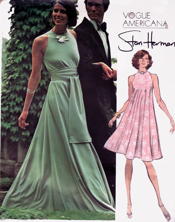1970s Tent Dress or Evening Gown Designer Stan Herman Vogue Americana 2976 Vintage 70s Sewing Pattern Size 10 Bust 32.5 UNCUT with LABEL