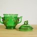Antique Sugar Bowl with Lid, Heisey Winged Scroll Emerald Green 1900s Victorian Home Decor Pressed Glass Gold Trim Collectibles