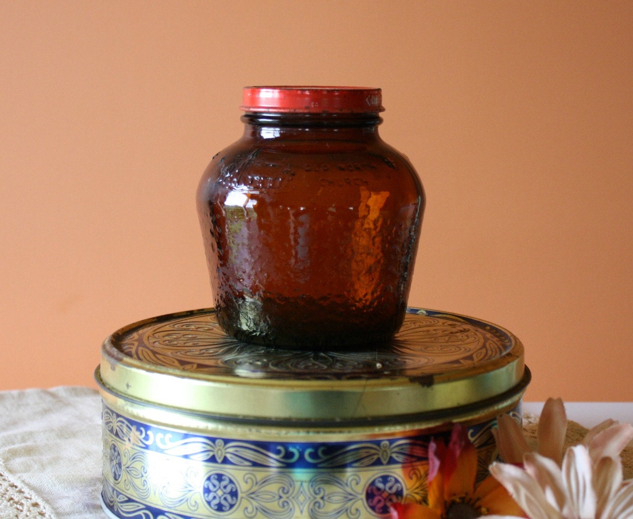 CLEARANCE. Amber Glass B&M Baked Beans Jar. Vintage Container