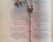 Mariana - rosary style necklace with antique French Virgin Mary medal and wire wrapped dove grey pearls in silver plate.