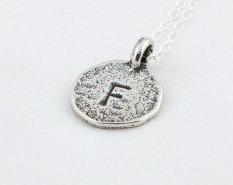Initial F Handstamped Sterling Silver Pendant and Necklace - with Gift Box