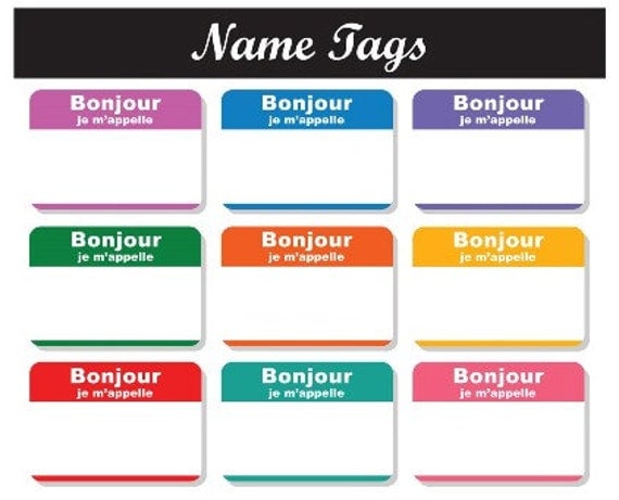 Items similar to Hello Name Tags French Bonjour Clipart ...