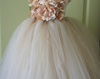 Flower girl dress Champagne Dress Champagne tutu dress, flower top, hydrangea top, toddler tutu dress