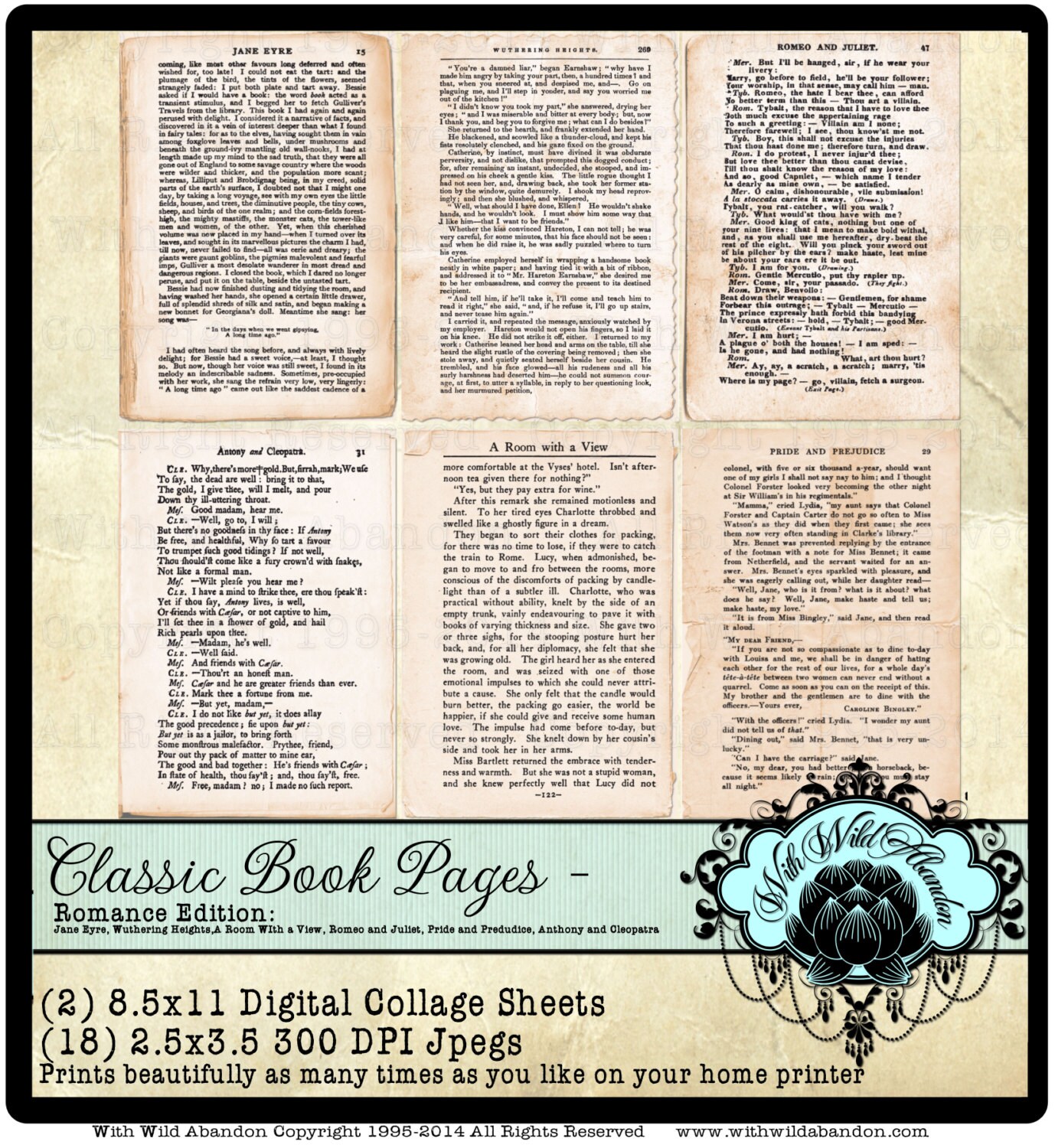 Classic Romance Book Pages Digital Collage Sheet Digital