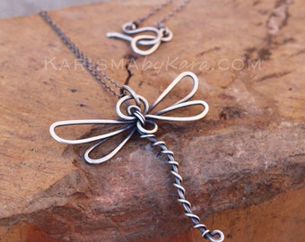 Dragonfly Necklace. Oxidized Sterling Silver. Wire Wrapped. Wire Jewelry