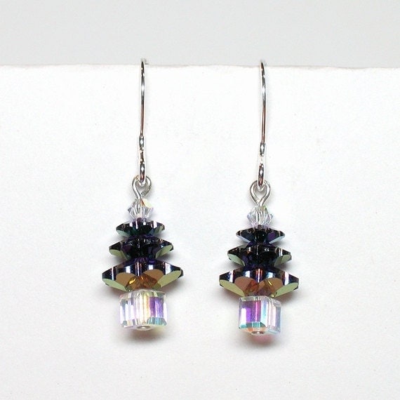 Blue / purple crystal tree earrings